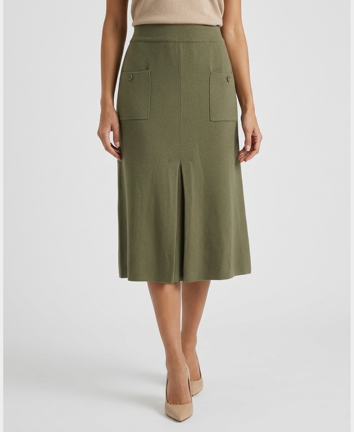 Plush Knit Midi Skirt w/ Center Seam & Pockets